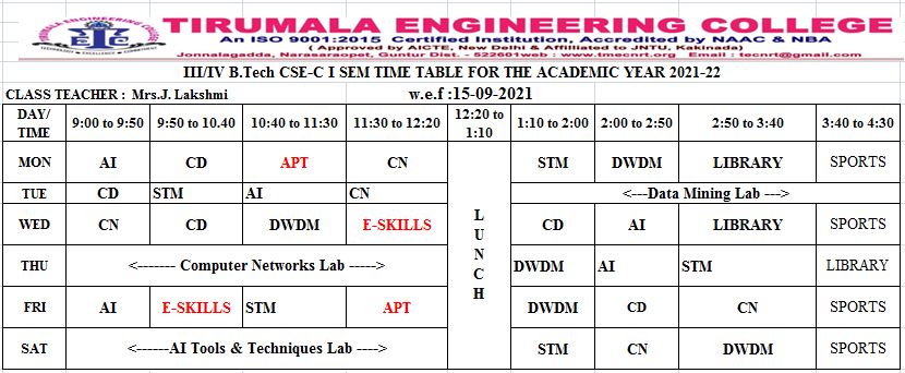 cse timetable